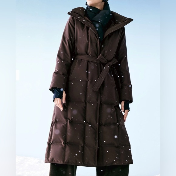 Jackets & Blazers - Goelia Quilted Hooded Goose Down Wrap Overcoat